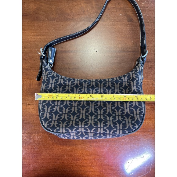 FOSSIL Signature Shoulder Bag Canvas‎ Black Beige Jacquard Purse Y2k 90s Vtg - Picture 8 of 10
